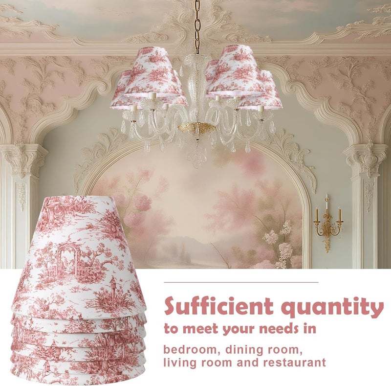 VIHOSE 6 Pcs 6 Pcs Chandelier Lamp Shades Small Chinoiserie Lamp Shade 3 x 6 x 5 Inch French Countryside Toile Clip Bulbs Lampshade for Wall Sconces Pendant Lighting (Flower Arch) - Image 5